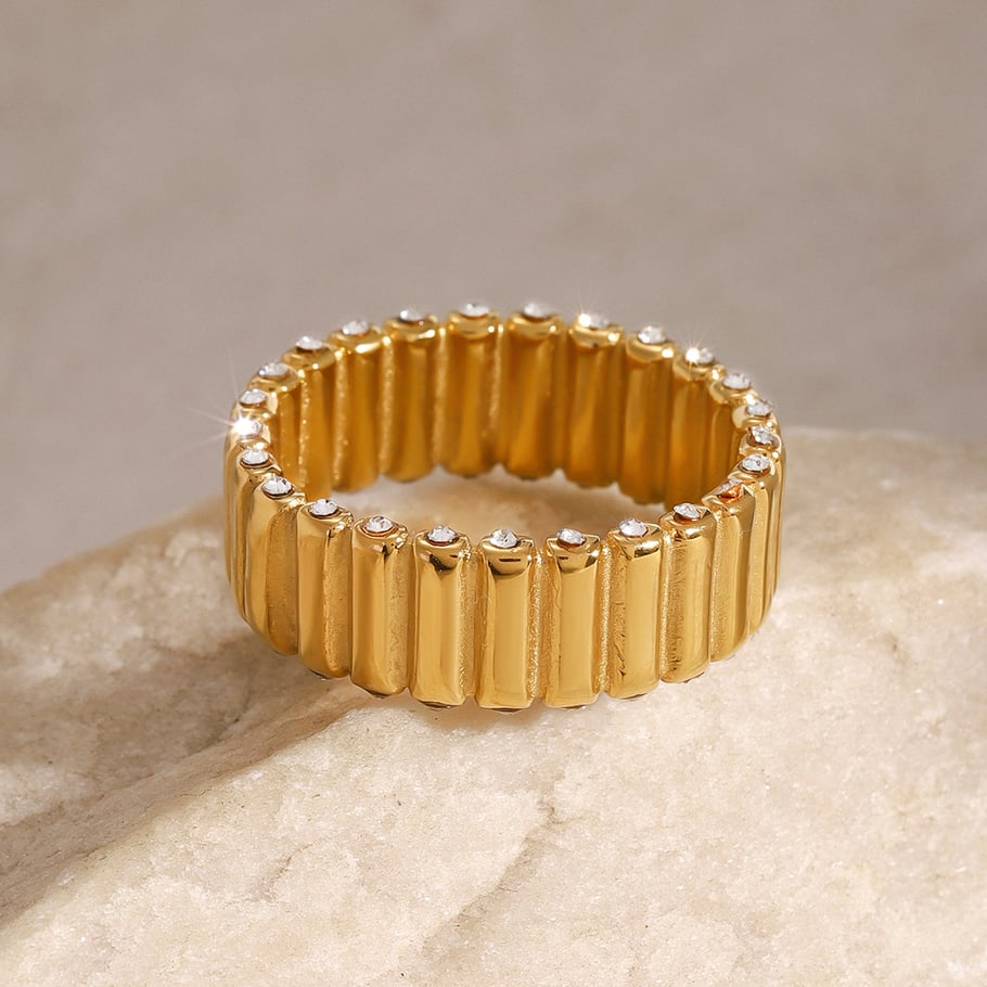 1 Paar Simple Series Europa und Amerika Ringförmige Edelstahl 18 Karat vergoldet Strass Damen Einzelringe 