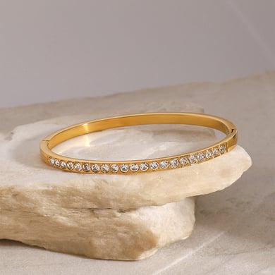 1 Piece Simple Series Europe and America Annular Stainless Steel 18K Gold Plated Rhinestone Women Bangles h5 