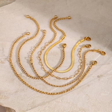 1 Piece Simple Series Europe and America line Stainless Steel 18K Gold Plated Women Chain Bracelets h5 