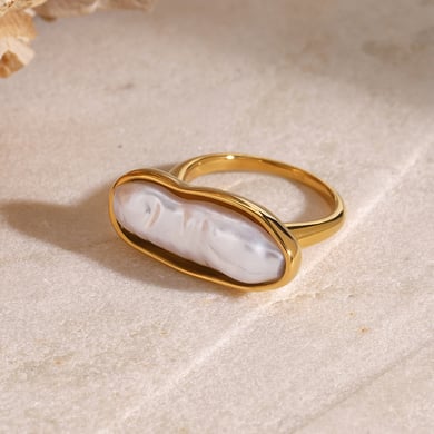 1 Pair Classic Series Retro pearl Stainless Steel 18K Gold Plated Artificial Pearl Women Single Rings h5 
