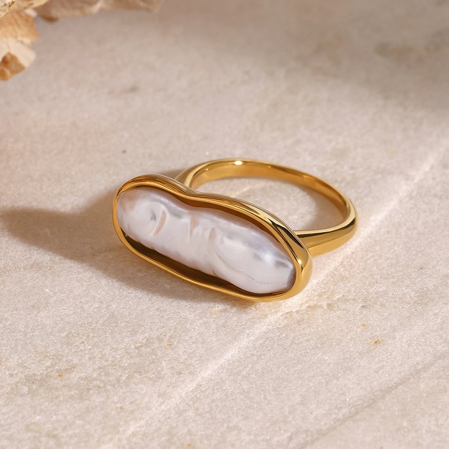 1 Pair Classic Series Retro pearl Stainless Steel 18K Gold Plated Artificial Pearl Women Single Rings 