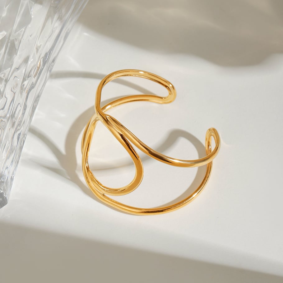 1 Piece Simple Series Simple Annular Stainless Steel 18K Gold Plated Women Bangles 