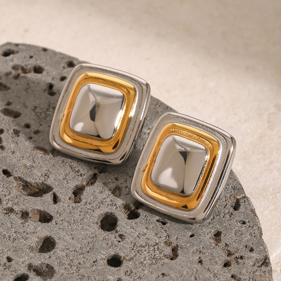 1 Pair Simple Series Simple quadrilateral Stainless Steel 18K Gold Plated Women Stud Earrings 