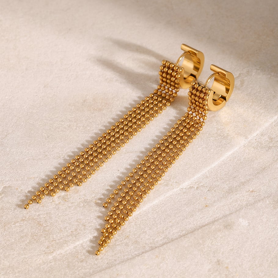 1 Pair Classic Series Retro line Stainless Steel 18K Gold Plated Women Drop Earrings 