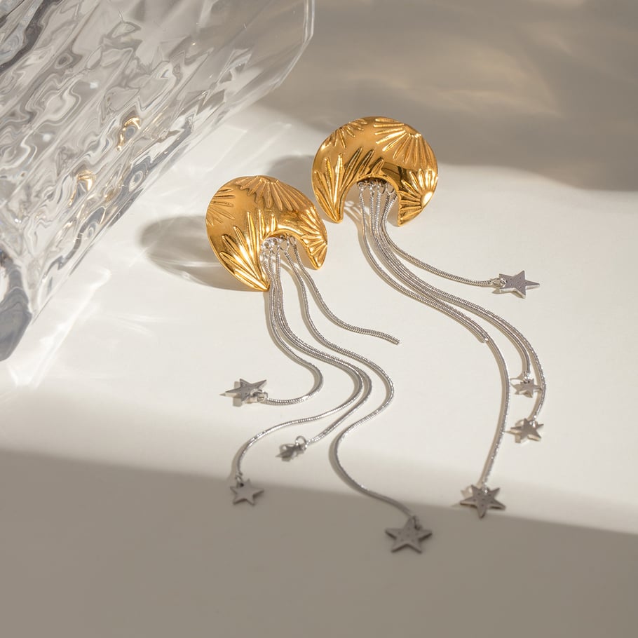 1 Pair Luxurious Series Elegant line Stainless Steel 18K Gold Plated Women Drop Earrings 