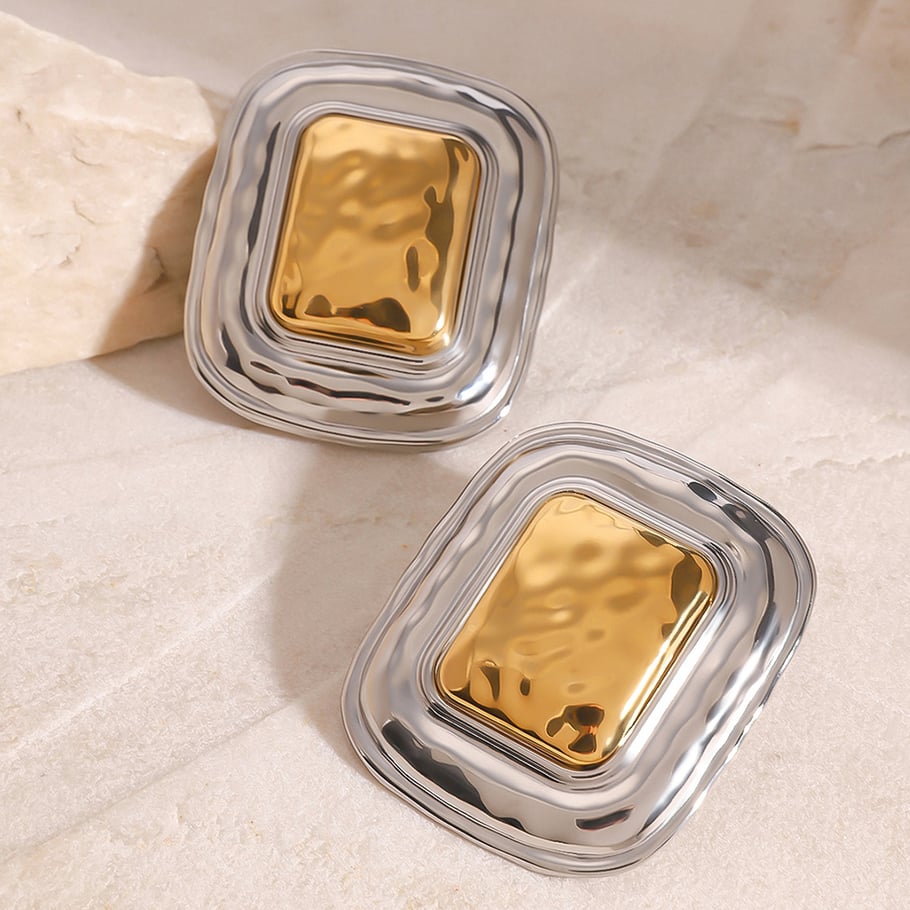 1 Pair Simple Series Simple quadrilateral Stainless Steel 18K Gold Plated Women Stud Earrings 