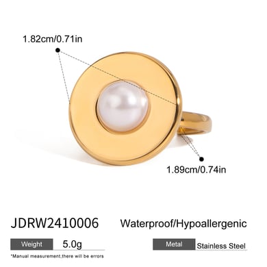 1 Pair Simple Series Simple pearl Stainless Steel 18K Gold Plated Artificial Pearl Women Adjustable Rings h5 Picture2