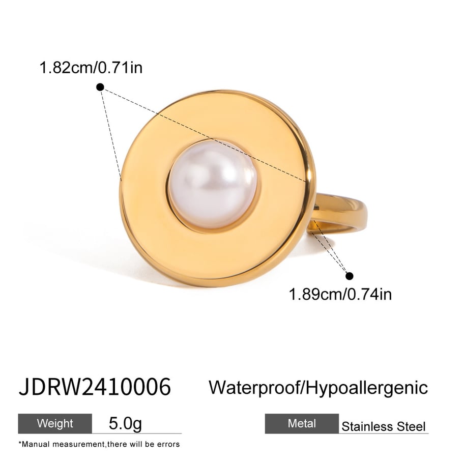 1 Pair Simple Series Simple pearl Stainless Steel 18K Gold Plated Artificial Pearl Women Adjustable Rings Picture2