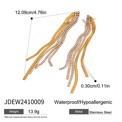 1 Pair Classic Series Elegant line Stainless Steel 18K Gold Plated Rhinestone Women Drop Earrings h5 Picture2