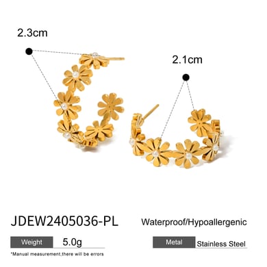 1 Pair Simple Series Retro flowers Stainless Steel 18K Gold Plated Rhinestone Women Stud Earrings h5 Picture2