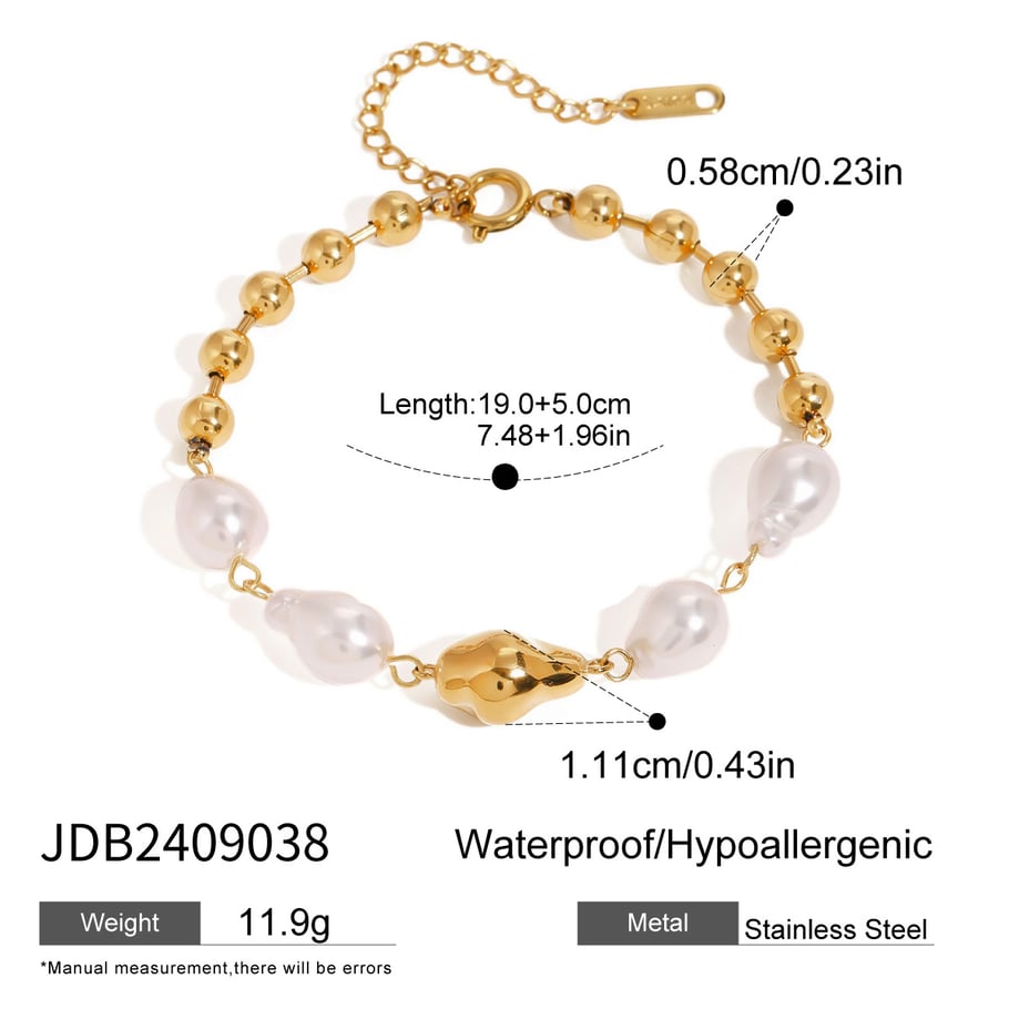 1 Piece Classic Series Elegant Beads Stainless Steel 18K Gold Plated Artificial Pearl Women Beaded Bracelets Picture2