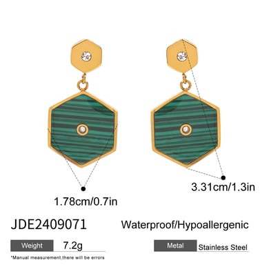 1 Pair Simple Series Elegant hexagon Stainless Steel 18K Gold Plated Rhinestone Women Drop Earrings h5 Picture2