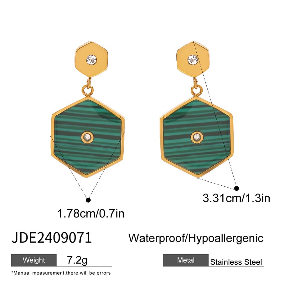 1 Pair Simple Series Elegant hexagon Stainless Steel 18K Gold Plated Rhinestone Women Drop Earrings Picture2