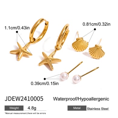 1 Pair Romantic Series Classic starfish Stainless Steel 18K Gold Plated Artificial Pearl Women Earrings Set h5 Picture2