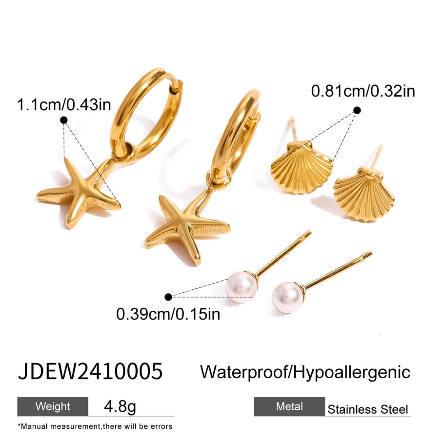 1 Pair Romantic Series Classic starfish Stainless Steel 18K Gold Plated Artificial Pearl Women Earrings Set Picture2