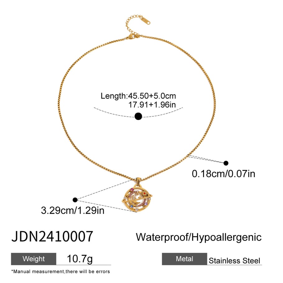 1 Piece Luxurious Series Elegant Sun/Moon Stainless Steel 18K Gold Plated Rhinestone Women Pendant Necklaces Picture2