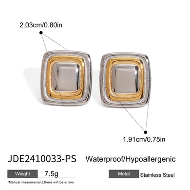 1 Pair Simple Series Simple quadrilateral Stainless Steel 18K Gold Plated Women Stud Earrings h5 Picture2
