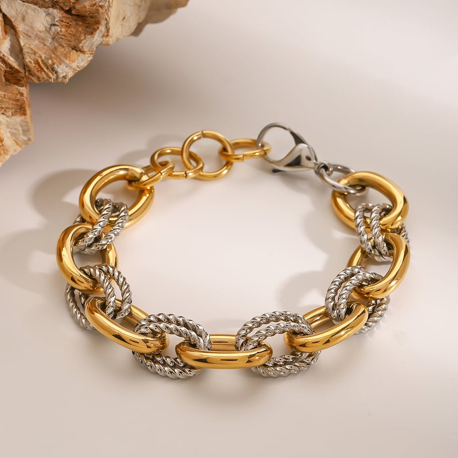 1 Piece Simple Series Daily Annular Stainless Steel 18K Gold Plated Women Chain Bracelets 