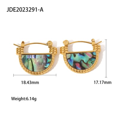 1 Pair Classic Series Daily Geometric Stainless Steel 18K Gold Plated Natural Stone Women Hoop Earrings h5 Picture2