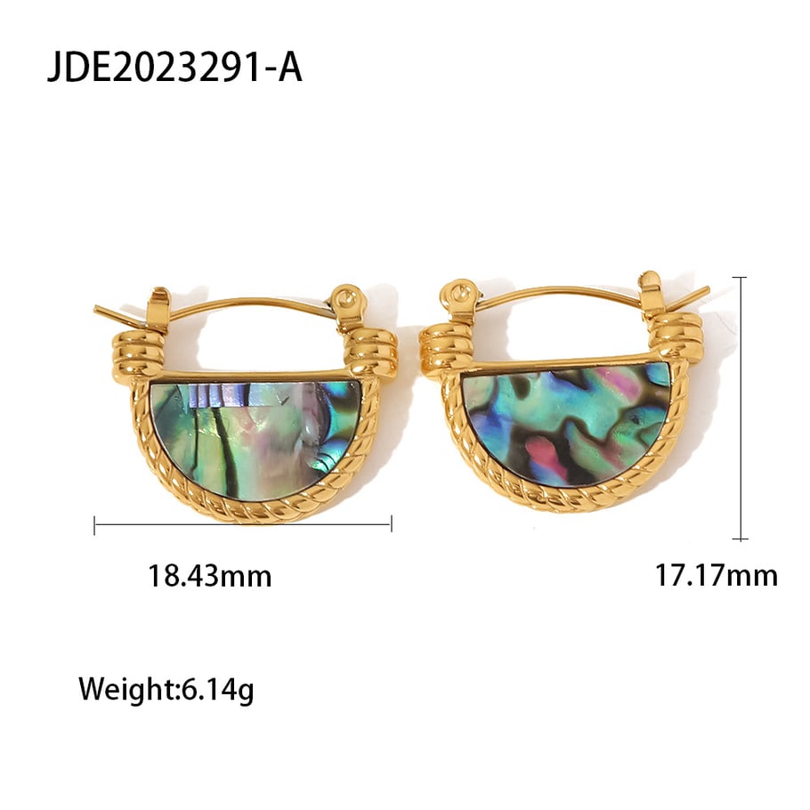 1 Pair Classic Series Daily Geometric Stainless Steel 18K Gold Plated Natural Stone Women Hoop Earrings Picture2