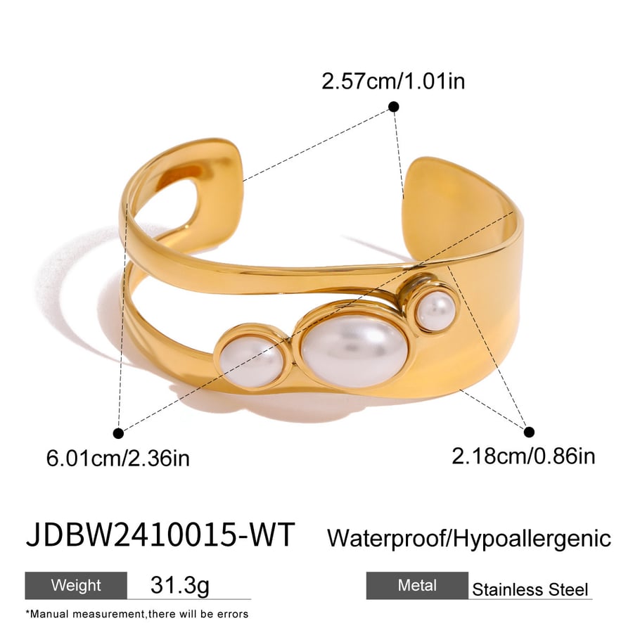 1 Piece Simple Series Elegant pearl Stainless Steel 18K Gold Plated Artificial Pearl Women Bangles Picture2