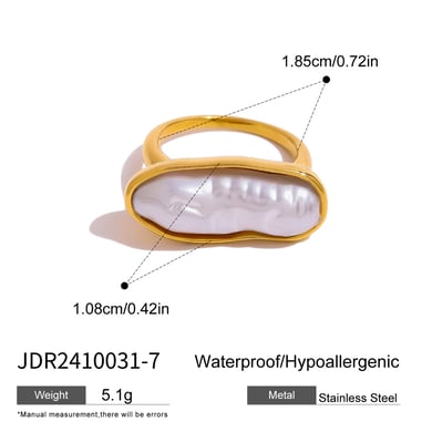 1 Pair Classic Series Retro pearl Stainless Steel 18K Gold Plated Artificial Pearl Women Single Rings h5 Picture2