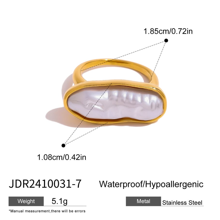 1 Pair Classic Series Retro pearl Stainless Steel 18K Gold Plated Artificial Pearl Women Single Rings Picture2