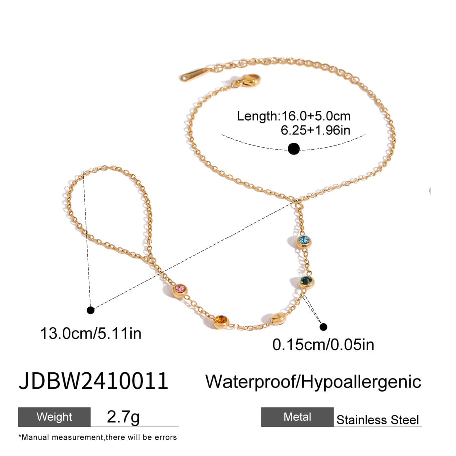 1 Piece Luxurious Series Sweet line Stainless Steel 18K Gold Plated Rhinestone Women Chain Bracelets Picture2