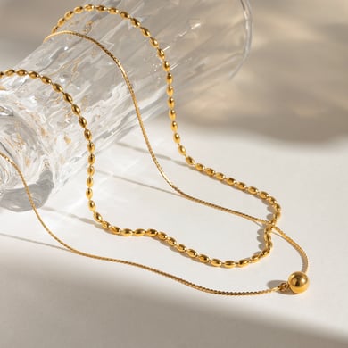 1 Piece Simple Series Simple round Stainless Steel 18K Gold Plated Women Layered Necklaces h5 Picture2