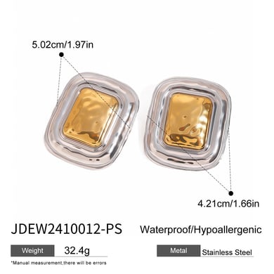 1 Pair Simple Series Simple quadrilateral Stainless Steel 18K Gold Plated Women Stud Earrings h5 Picture2