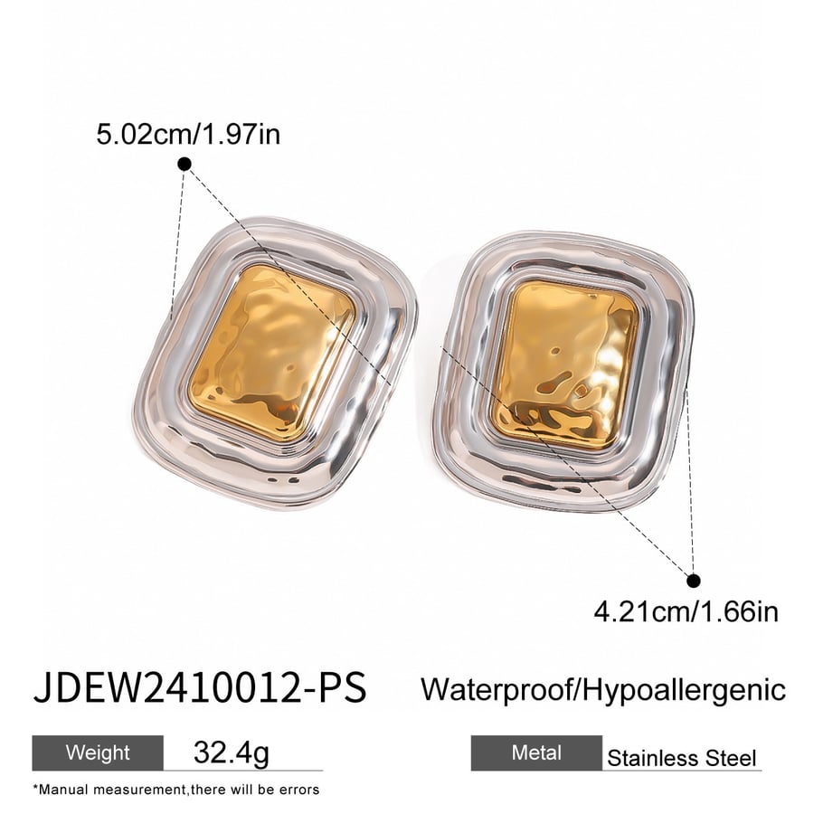 1 Pair Simple Series Simple quadrilateral Stainless Steel 18K Gold Plated Women Stud Earrings Picture2