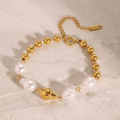 1 Piece Classic Series Elegant Beads Stainless Steel 18K Gold Plated Artificial Pearl Women Beaded Bracelets h5 