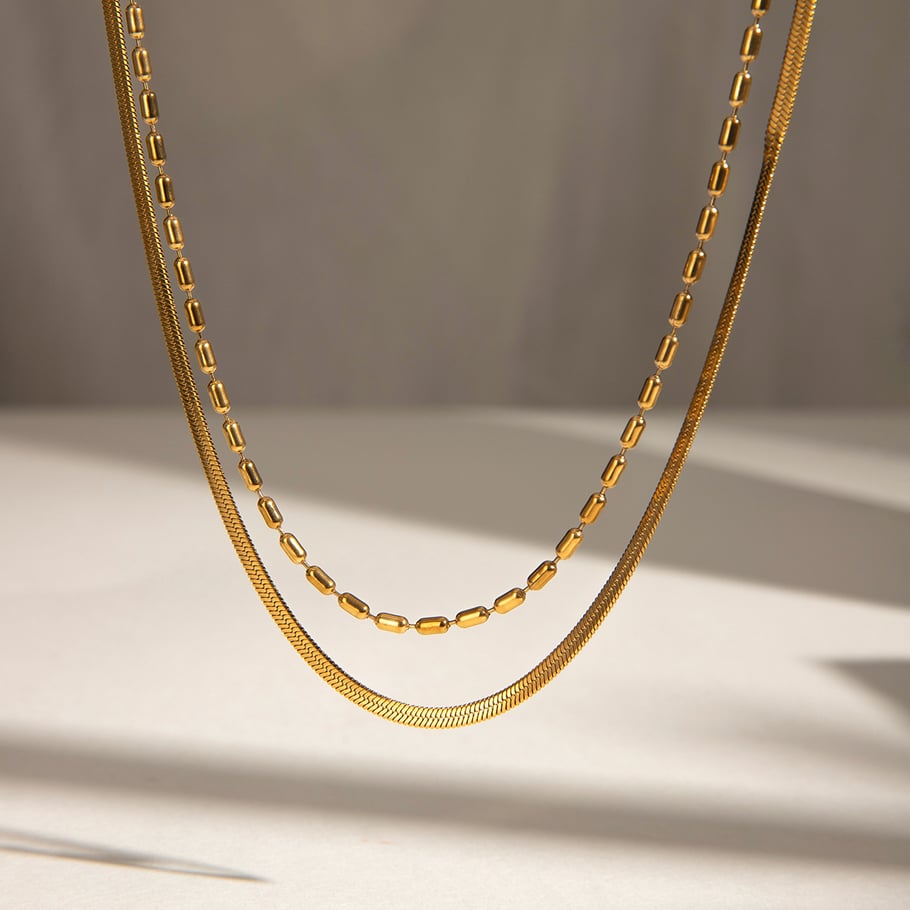 1 Stück Simple Series Simple Line Edelstahl 18 Karat vergoldet Damen-Mehrfachketten 