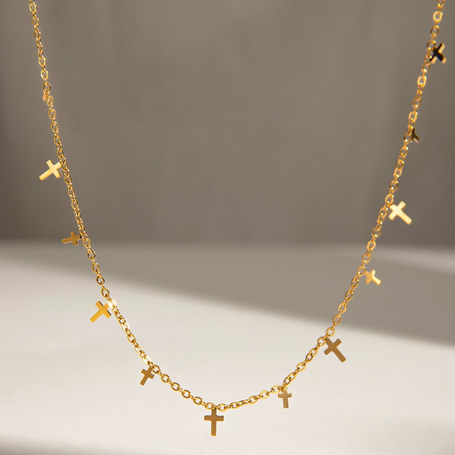 1 Piece Simple Series Daily Cross Stainless Steel 18K Gold Plated Women Pendant Necklaces 