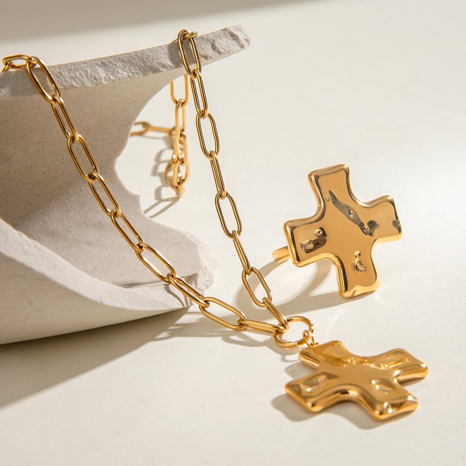 1 Pair Simple Series Retro Cross Stainless Steel 18K Gold Plated Women Adjustable Rings Picture2