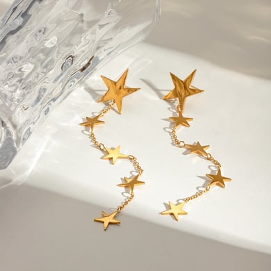 1 Pair Romantic Series Elegant Pentagram Stainless Steel 18K Gold Plated Women Drop Earrings h5 