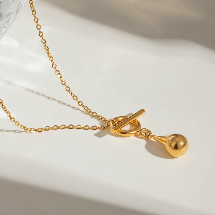 1 Piece Simple Series Daily Droplet Stainless Steel 18K Gold Plated Women Pendant Necklaces 