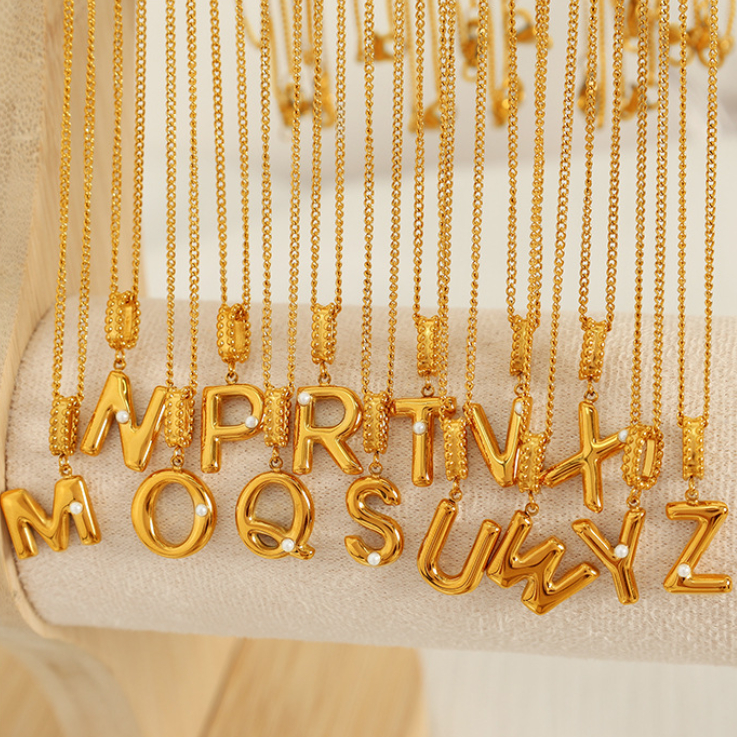 1 Piece Simple Series Casual Letter Stainless Steel 18K Gold Plated Glass Women Pendant Necklaces Picture2