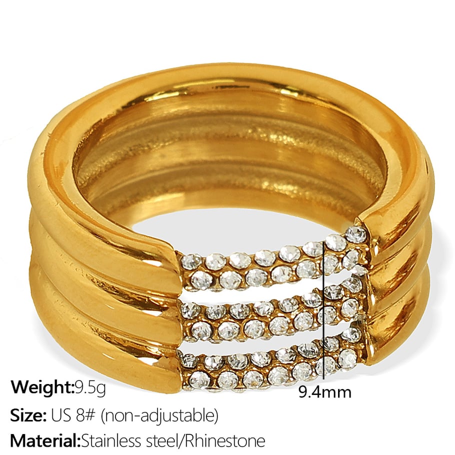 1 pair simple series simple geometric stainless steel  gold plated rhinestone women single rings Picture2