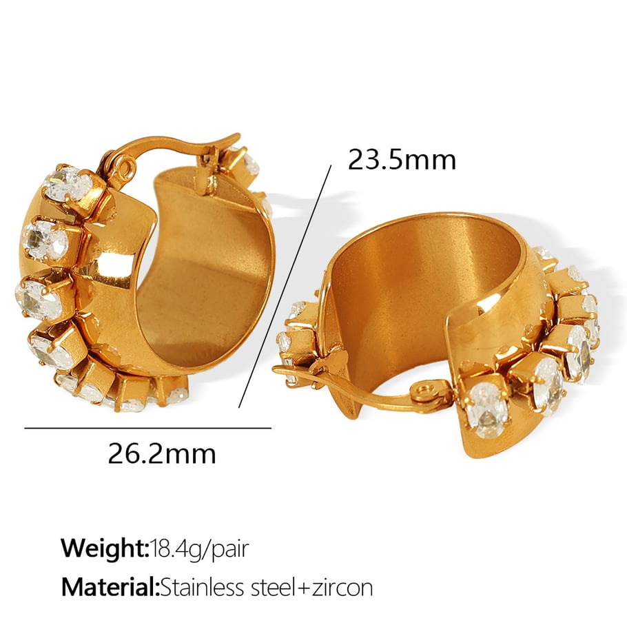 1 Pair Simple Series Retro Geometric Stainless Steel 18K Gold Plated Zircon Women Hoop Earrings Picture2