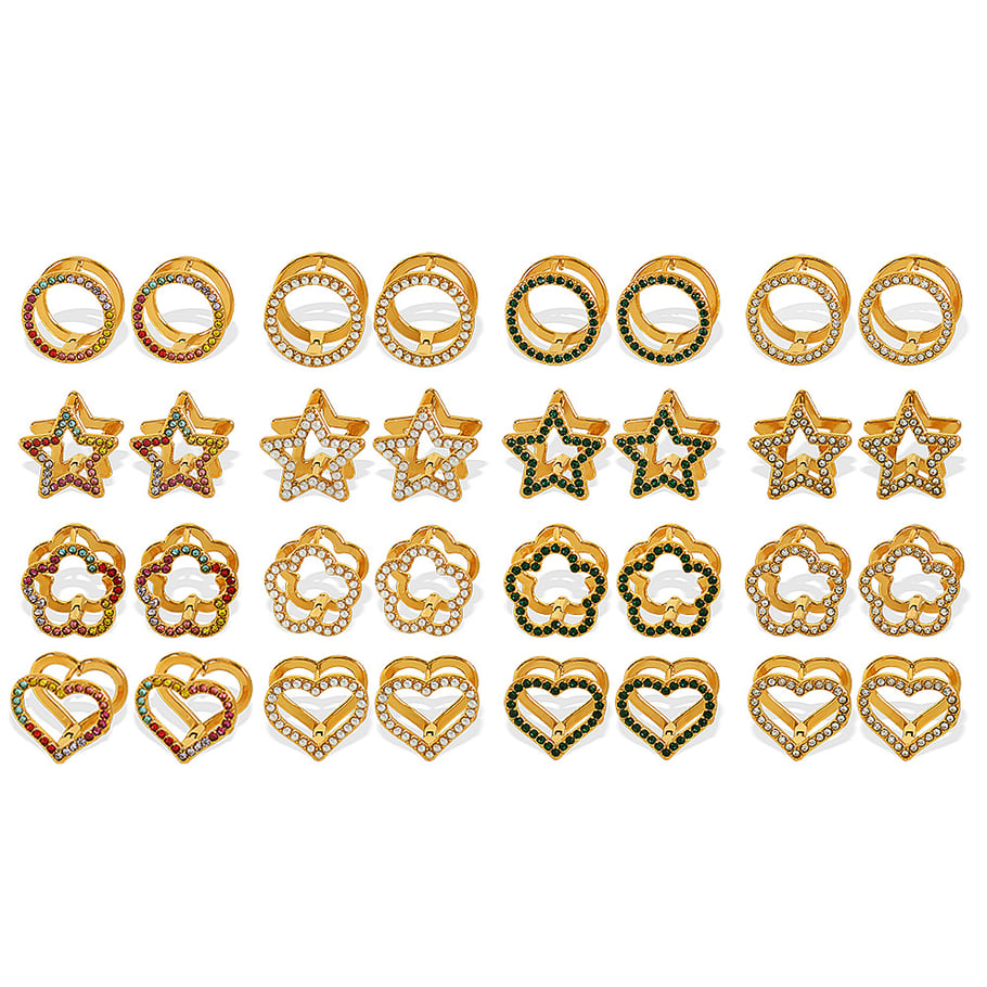 1 Paar Simple Series Sweet Flower Edelstahl 18 Karat vergoldet Strass Damen Ohrclips Bild2