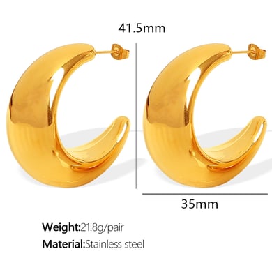 1 Pair Simple Series Classic Solid Color Stainless Steel 18K Gold Plated Women Hoop Earrings h5 Picture2