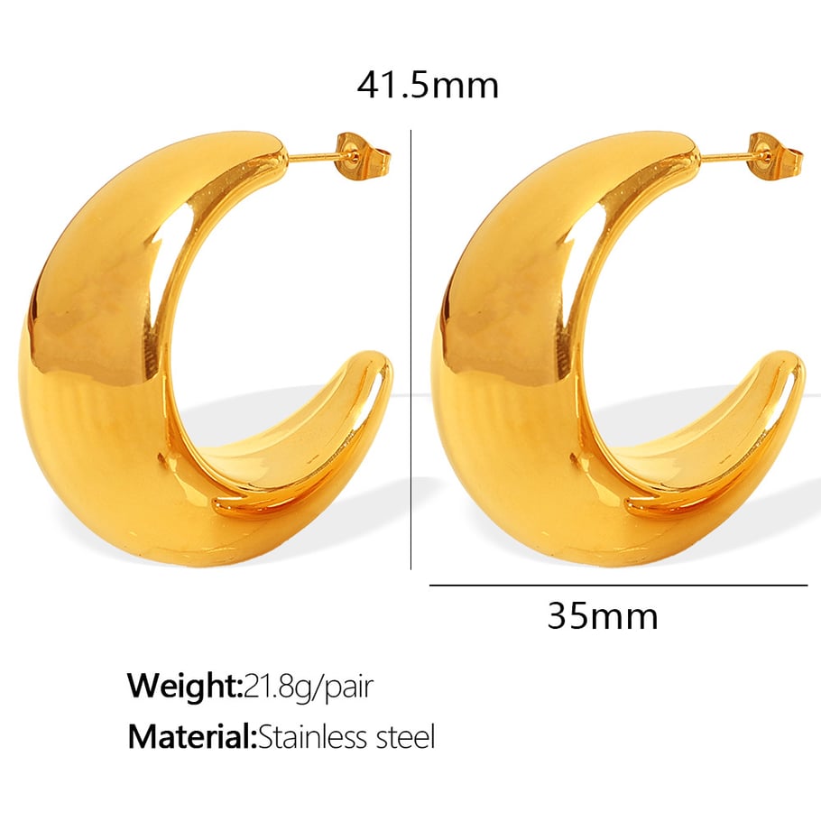 1 Pair Simple Series Classic Solid Color Stainless Steel 18K Gold Plated Women Hoop Earrings Picture2