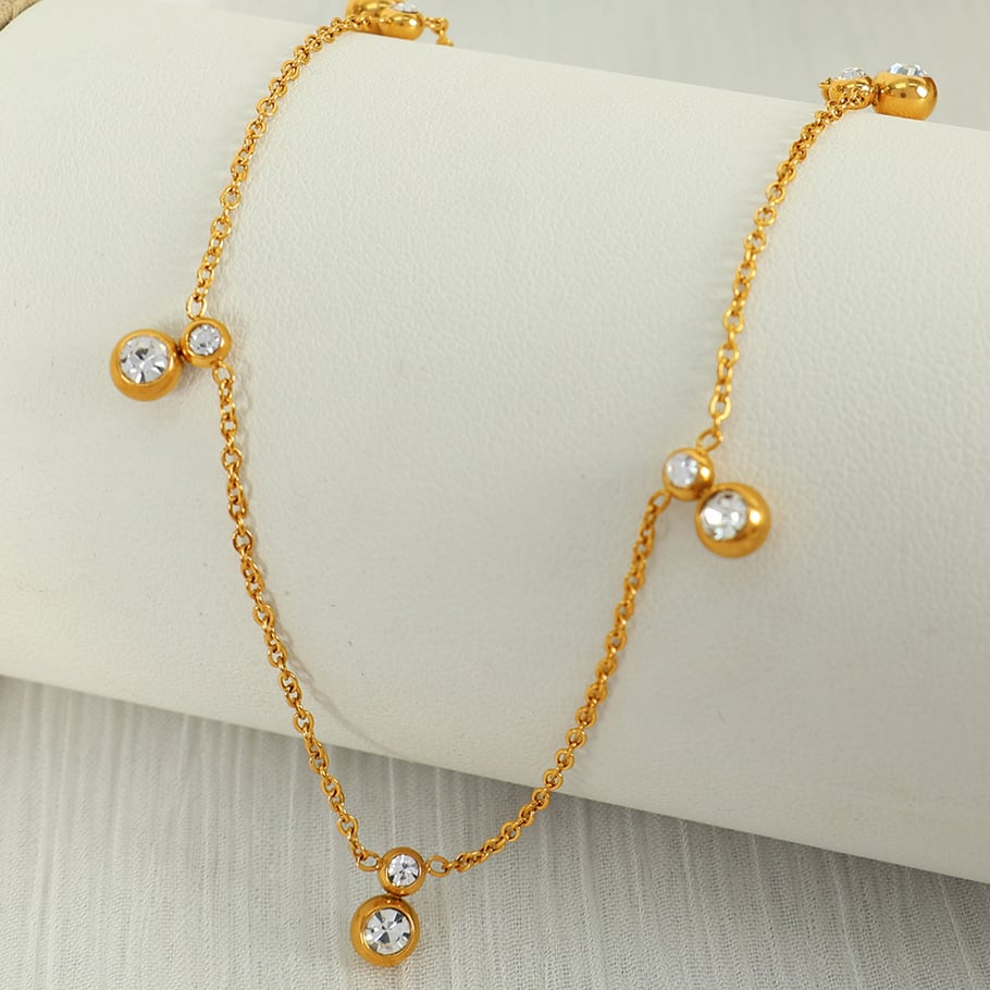 1 Piece Simple Series Simple Geometric Stainless Steel 18K Gold Plated Rhinestone Women Pendant Necklaces 