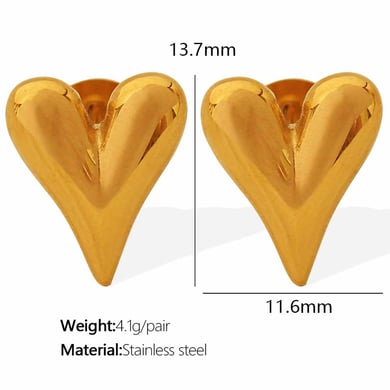 1 Pair Simple Series Simple Heart Stainless Steel 18K Gold Plated Women Stud Earrings h5 Picture2
