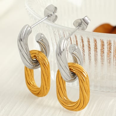 1 Pair Simple Series Simple Geometric Stainless Steel 18K Gold Plated Women Drop Earrings h5 