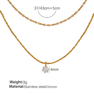 1 Stück Simple Series Einfache geometrische Edelstahl 18 Karat vergoldet Zirkon Damen mehrlagige Halsketten h5 Bild2