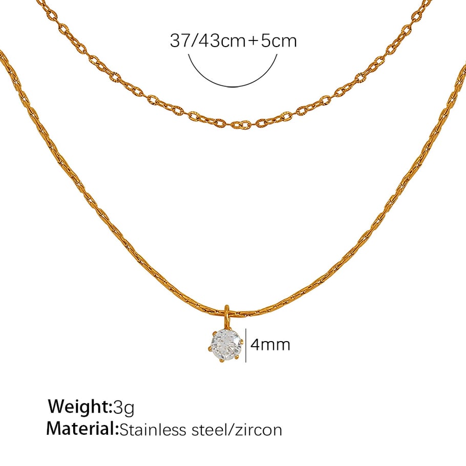 1 Stück Simple Series Einfache geometrische Edelstahl 18 Karat vergoldet Zirkon Damen mehrlagige Halsketten Bild2