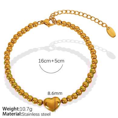 1 Piece Simple Series Retro Heart Stainless Steel 18K Gold Plated Women Beaded Bracelets h5 Picture2