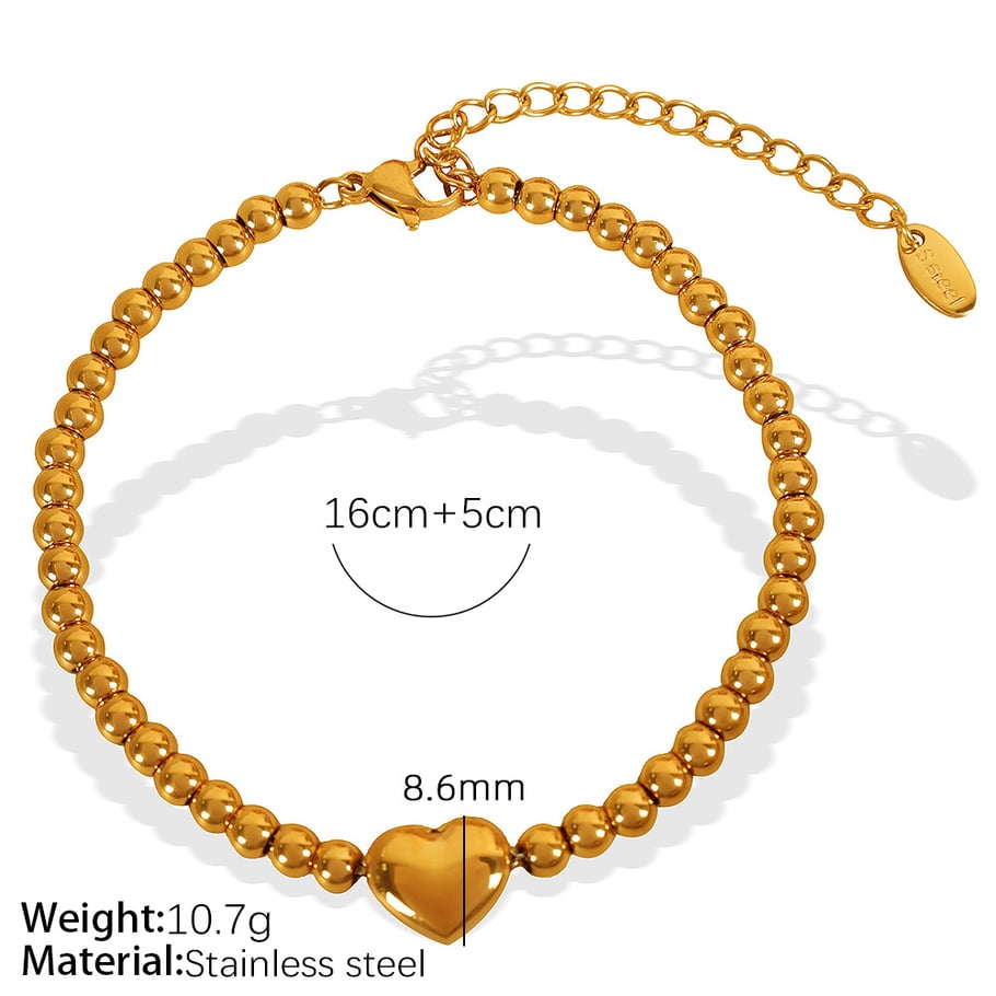 1 Piece Simple Series Retro Heart Stainless Steel 18K Gold Plated Women Beaded Bracelets Picture2
